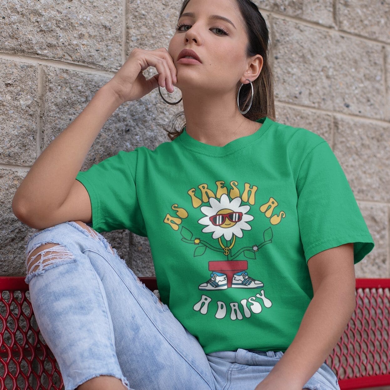https://appareloflaughs.co.uk/wp-content/uploads/2021/11/Fresh-as-A-Daisy-Cool-Streetwear-T-Shirt-Womens-Irish-Green-Model.jpg